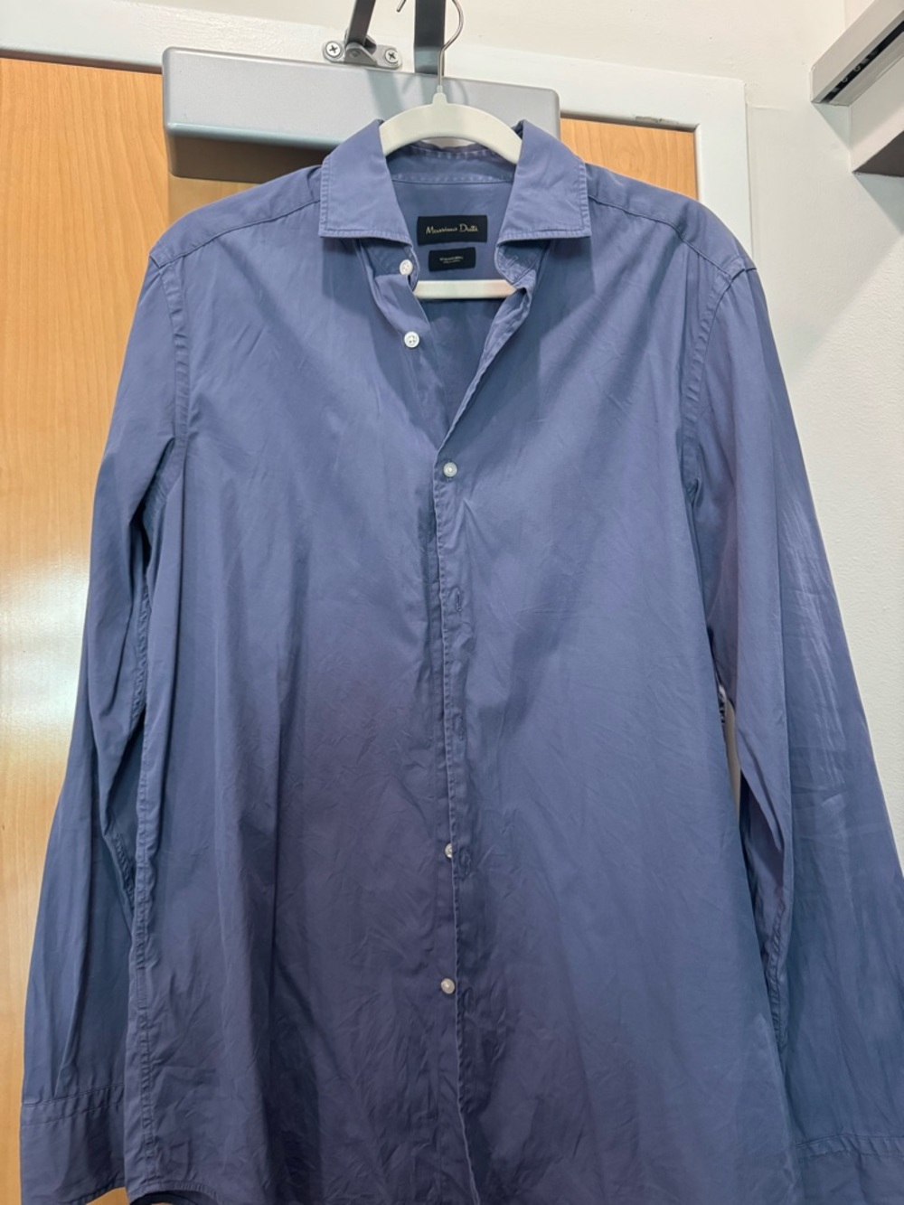 Massimo Dutti Men's Button-Up Shirt - Slate Blue Size L